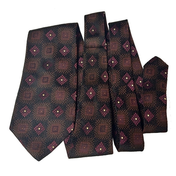 FENDI Vintage Silk Neck ie Textured Silk Micro Dot Made in Italy Burgundy - Picture 2 of 11